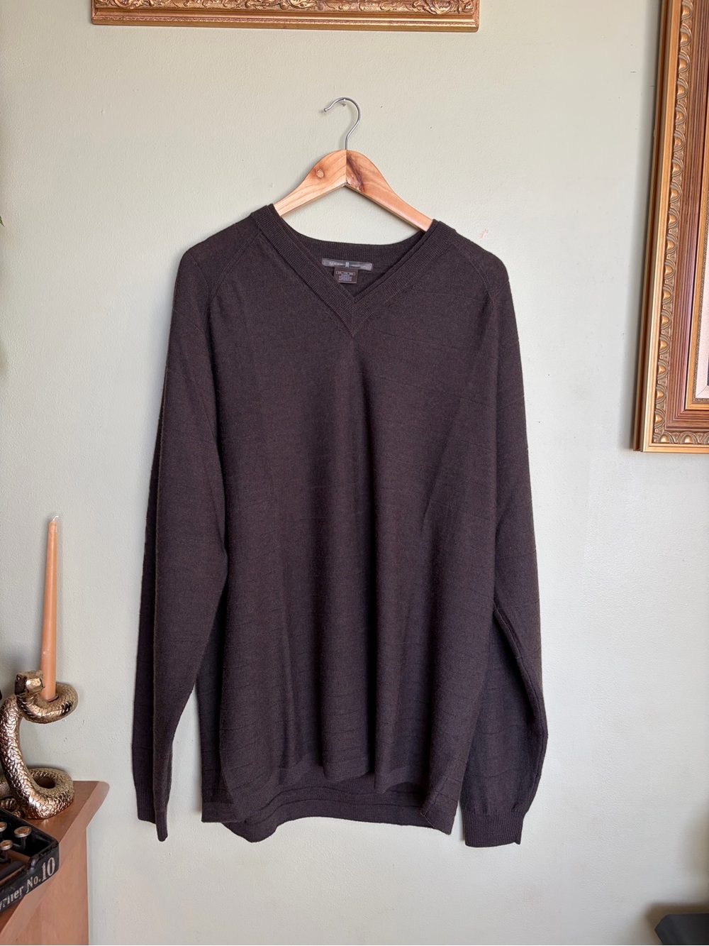 Vintage Tiger Woods Men's V-Neck Dark Brown Lightweight Wool Sweater Size XXL